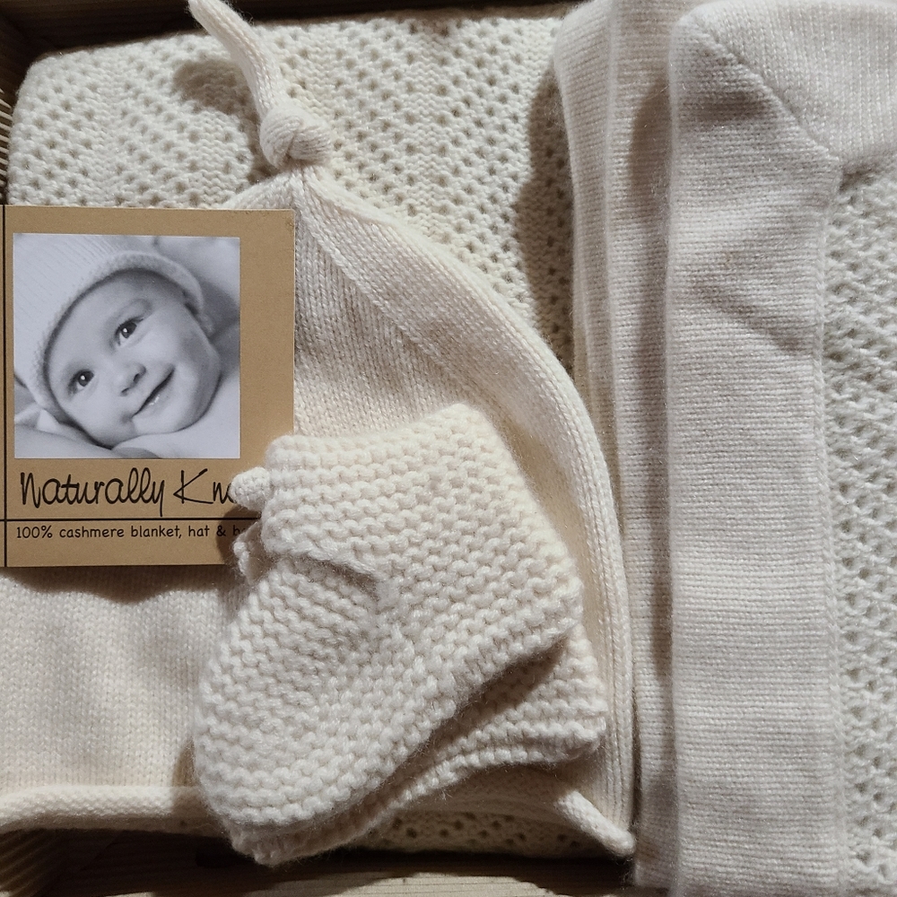 Cashmere Baby Blanket, hat and bootie